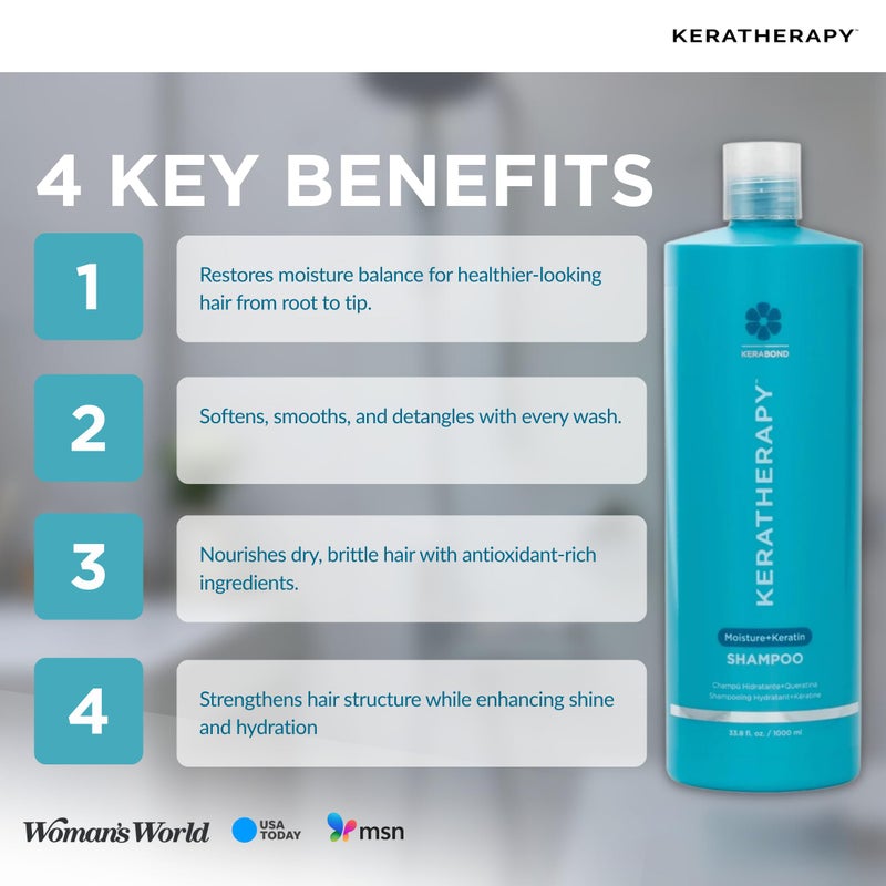KERATHERAPY Keratin Infused Moisture Shampoo, 33.8 fl. oz., 1000 ml - Anti Frizz Moisture Shampoo for Oily Scalp and Dry Ends - Kerabond Technology, Aloe Vera, & Willow Bark - Sulfate & Paraben Free - Image 5